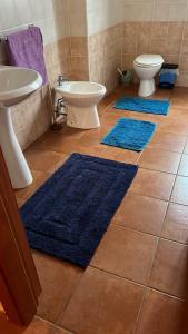 拉奎拉SantaRufinaHome的浴室铺有3条蓝色地毯。