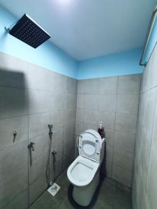 莎阿南Cabin stay with Sunrise and plane spotting view的浴室配有带灯的卫生间和天花板