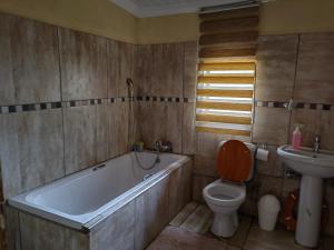 KosterREGYANA BED AND BREAKFAST的带浴缸、卫生间和盥洗盆的浴室