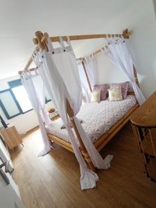 珀蒂蒂勒Villa Mahot的一间卧室配有一张带天蓬的床