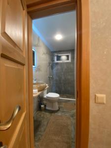 梅斯蒂亚Guesthouse SHAMPRIANI的一间带卫生间和水槽的浴室
