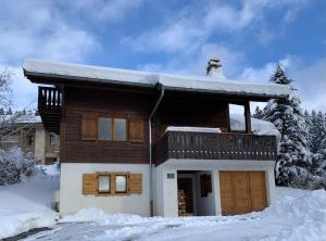 莱热Chalet Le Renard Du Lac的屋顶上积雪的房子