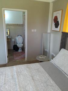 Paix Bouche2 Bedroom Residential Rental Unit的一间卧室配有一张床,浴室设有卫生间