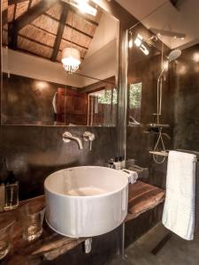 玛洛斯帕克Kruger Eden Lodge的浴室设有大型白色水槽和镜子