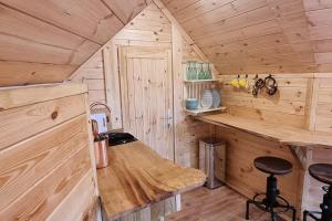 巴茅思Tree Top Cabin with log burner & private hot tub的小木屋内的厨房配有柜台