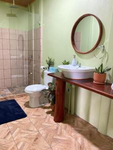 福尔图纳Grettel´s House Apartments, La Fortuna de San Carlos的一间带水槽、卫生间和镜子的浴室