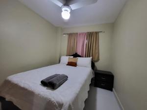 圣地亚哥洛斯卡巴Hermoso y comodo apartamento的一间卧室配有一张床,床上有毛巾