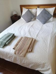 拉·格兰哈·圣·伊尔德La Pequeña Cercona的一张带毛巾和枕头的白色床