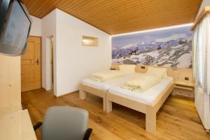 迪森蒂斯阿尔普苏酒店的一间卧室配有一张床、一台电视和山壁画