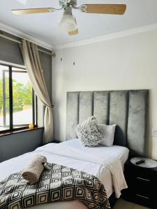 韦尔科姆Abecor Hotel的一间卧室配有一张床和吊扇