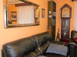 阿维莱斯Habitaciones en Aviles的客厅配有皮沙发及镜子
