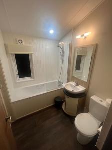 哈特尔普尔Beautiful 2-Bedroom Lodge with Spectacular Views的一间带卫生间和水槽的浴室