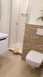 海利根港Seeadler-F5的带淋浴、卫生间和盥洗盆的浴室