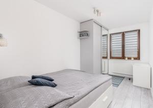 克拉科夫Chill Apartment - Ludwika Rydygiera的白色的卧室设有床和窗户