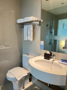 雅加达快捷假日酒店雅加达国际博览会店的一间带水槽、卫生间和镜子的浴室