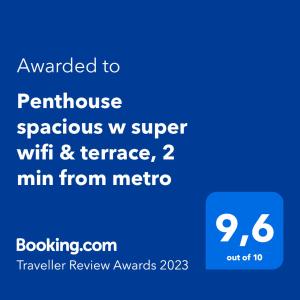雅典Penthouse spacious w super wifi & terrace, 2 min from metro的带有文本的手机的屏幕截图,自动地显示