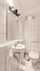 福森Ferienanlage Neuschwansteinblick Ferienwohnung 127的一间带水槽、卫生间和镜子的浴室