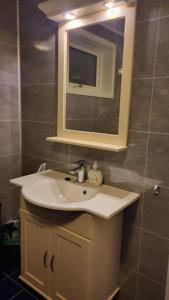 斯塔万格Flott leilighet i stille og rolig område, med gratis privat parkering!的一间带水槽和镜子的浴室