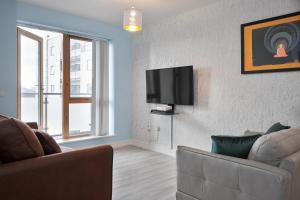 都柏林Luxury Apartment near O'Connell Street的带沙发和平面电视的客厅
