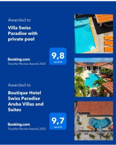 棕榈滩Boutique Hotel Swiss Paradise Aruba Villas and Suites的别墅的游泳池畔设有屏风