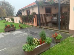 GarešnicaSobe Glavaš的车道前有盆栽的房屋