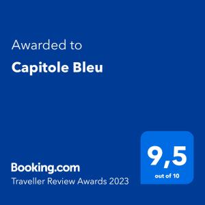 尼斯Capitole Bleu的蓝色的屏幕,上面的文字被授予卡比泡
