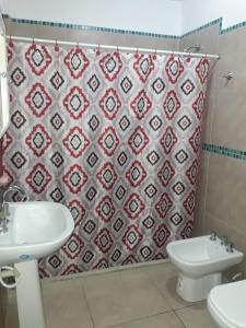 El CarmenApartamentos Naomi的浴室设有卫生间、水槽和淋浴帘