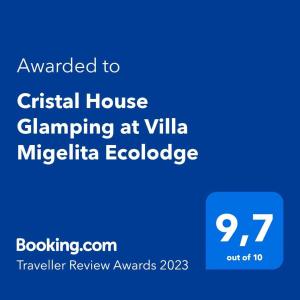 帕尔米拉Cristal House Glamping at Villa Migelita Ecolodge的给密歇里塔别墅官方赌博的标牌