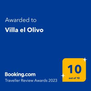 阿尔豪林德拉托里Villa el Olivo的黄色盒子,文字被授予Villa el oliva别墅