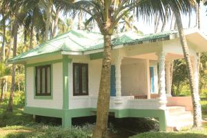瓦尔卡拉The Temple Tree Varkala的前面有一棵棕榈树的小房子