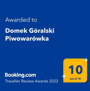 Domek Góralski Piwowarówka的证书、奖牌、标识或其他文件
