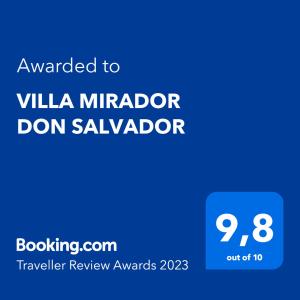 韦托维加VILLA MIRADOR DON SALVADOR的蓝色标语,标有给别墅的mirator donaleraleraler