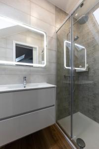 卢森堡IMMOBILIARE Lux Tram的带淋浴、盥洗盆和镜子的浴室