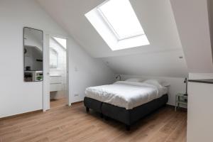卢森堡IMMOBILIARE Lux Tram的白色卧室设有床和天窗