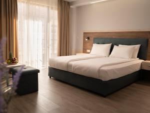 桑丹斯基Guest House Velik的一间卧室设有一张大床和一个大窗户