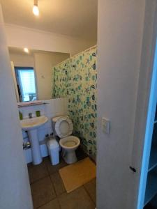 洛斯安第斯Apartamento的一间带水槽、卫生间和镜子的浴室