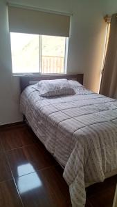 谢内吉亚区Casa en cineguilla的卧室配有一张带白色棉被的床和窗户。