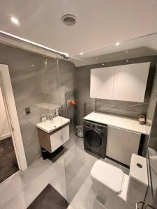 伦敦Cerrkuss Stays的一间带水槽和洗衣机的浴室