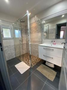 Sennecey-le-GrandL'Imprévu est une maison individuelle.的带淋浴和盥洗盆的浴室