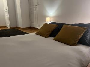 布里夫拉盖亚尔德Brive centre, superb appartement en face du Marché Primé的卧室配有白色的床和2个枕头