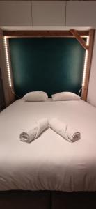 南特CŒUR MENOU, Radis'son & PARKING的一张带绿色床头板和枕头的白色床