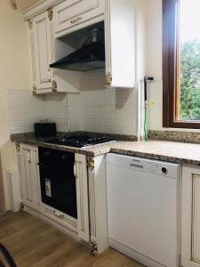 卡特佩Kartepe Paradise的厨房配有白色橱柜和炉灶烤箱。