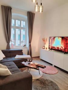 德累斯顿Daheim in Dresden的带沙发和平面电视的客厅