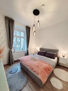 德累斯顿Daheim in Dresden的一间卧室设有一张大床和一个窗户。