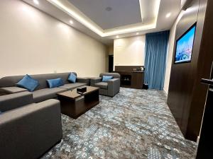 艾卜哈فندق فصل الصيف امان - المنسك的带沙发和平面电视的客厅