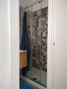 圣维托诺曼Suite Europa的带淋浴的浴室和玻璃门