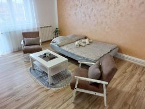 斯雷姆斯卡米特罗维察Apartman Centar的客厅配有床和桌椅