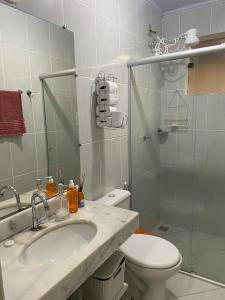 迪亚曼蒂纳Apartamento Diamante的一间带水槽、卫生间和淋浴的浴室
