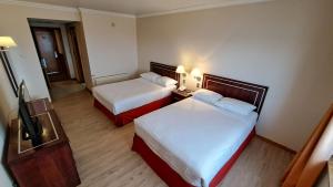 蓬塔阿雷纳斯迭戈阿尔马格罗蓬塔阿雷纳斯酒店的酒店客房设有两张床和一台平面电视。