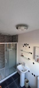 PleanLowefield B&B的浴室配有白色水槽和淋浴。